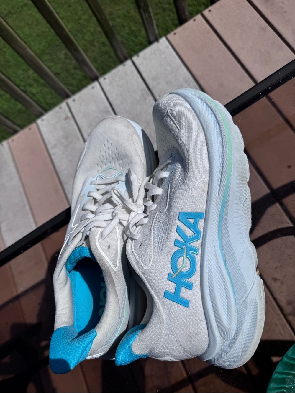 Hoka Women's White Running Sneakers with Teal Interior - Picture 6 of 7